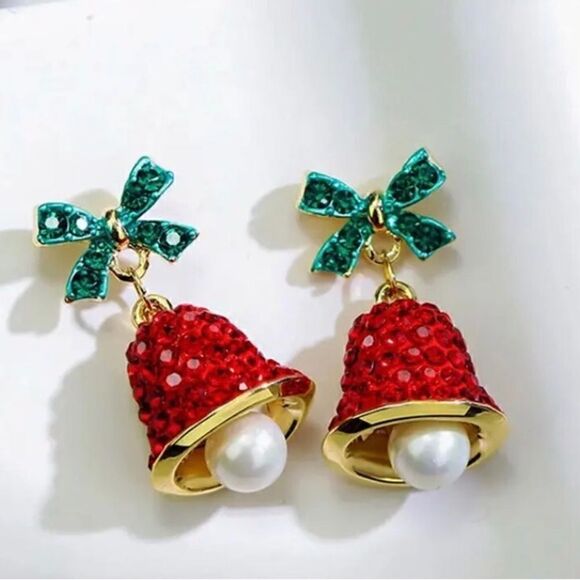 🔔 Festive & fun holiday crystal jingle bell earrings 🔔 - Picture 1 of 5